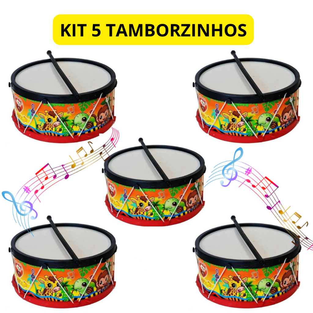 Kit 5 Tamborzinho Instrumento Musical Tambor Infantil Brinquedo ...