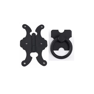 Kit 40 dobradiças preto fosco + 18 puxador argola para decoração de moveis rústico