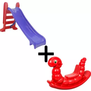 Kit Escorregador 3 Degraus + Gangorra Nhoca Colorida - Brinquedos Infantil para Playgrounds