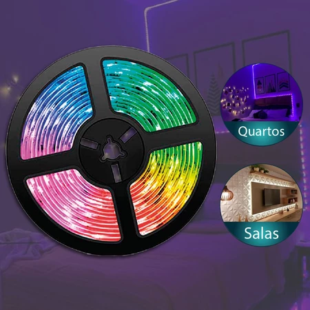 Fita de LED 2835 RGB Multicolorida 300 LED 5M 12V IP65 COM Controle Remoto e Fonte Inclusos