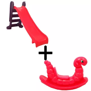 Kit Escorregador Médio + Gangorra Nhoca Infantil - Brinquedos para Playgrounds - 4 Cores Disponíveis