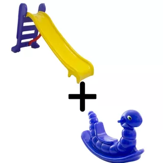 Escorregador Médio 3 Degraus + Nhoca - Gangorra Colorida Infantil - Playgrounds