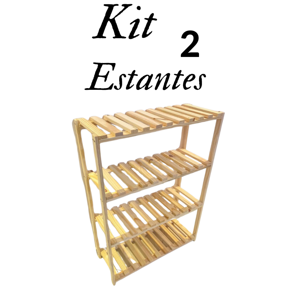 Kit 2 Estantes Com 4 Prateleiras De Madeira Moderna Pinus 100x70