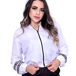Jaquetinha Corta Vento Cropped Feminino com Capz Moda Outono/Inverno
