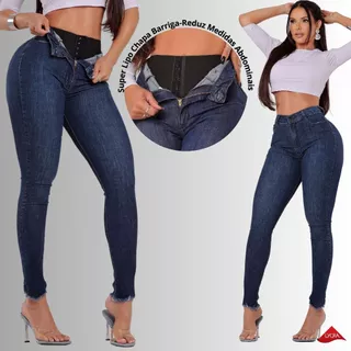 Calça Jeans Feminina Skinny Super Lipo com Cinta Modeladora Shape Perfeito