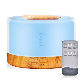 DIFUSOR DE AMBIENTE AROMATIZADOR UMIDIFICADOR COR MADEIRA LED 7 CORES 500ML COM CONTROLE REMOTO