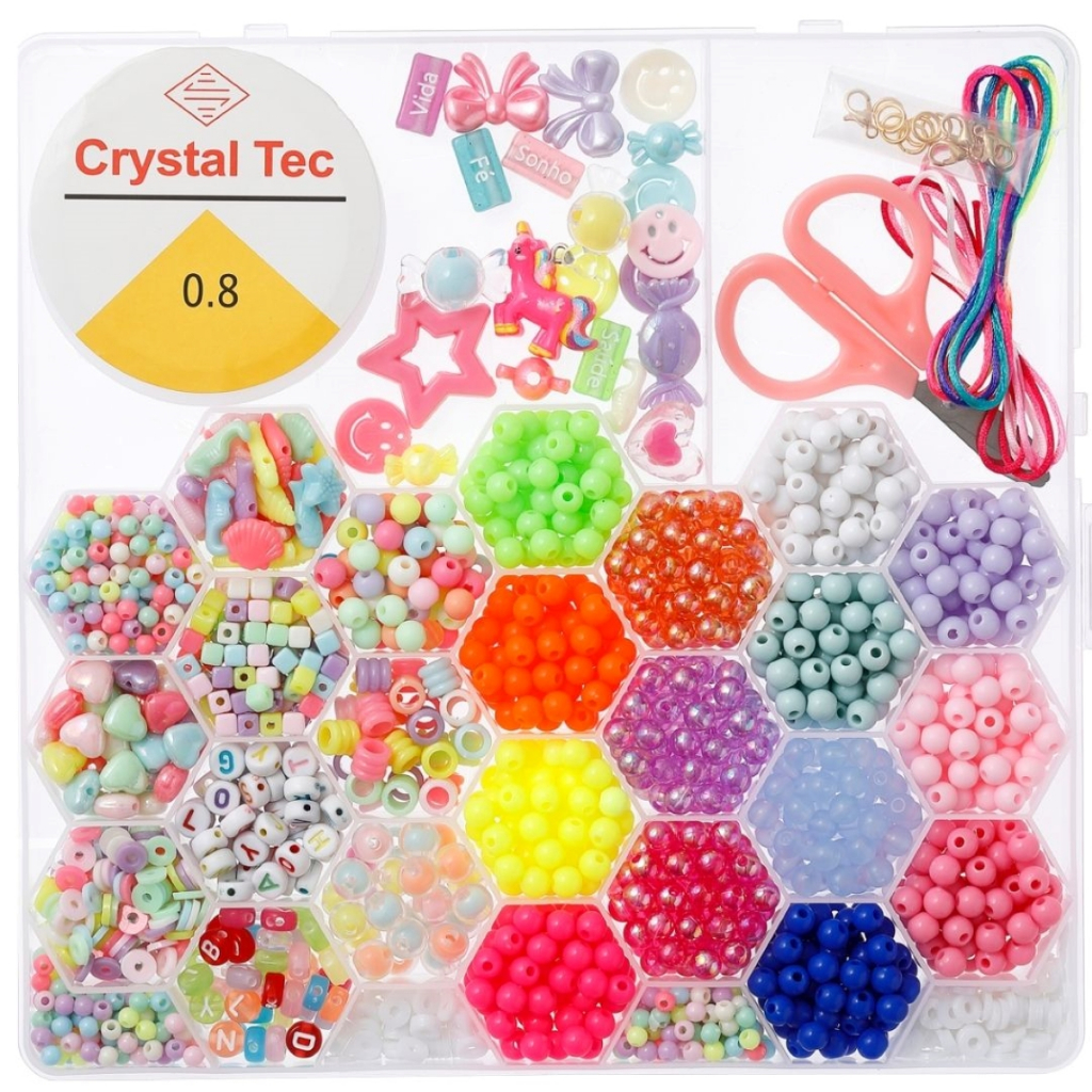 KIT MALETA MIÇANGAS COLORIDAS PROFISSIONAL PULSEIRAS COLAR INAFANTIL ...