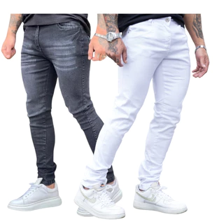 Kit 2 Calças Jeans Masculina Skinny C Lycra Moderna Premium