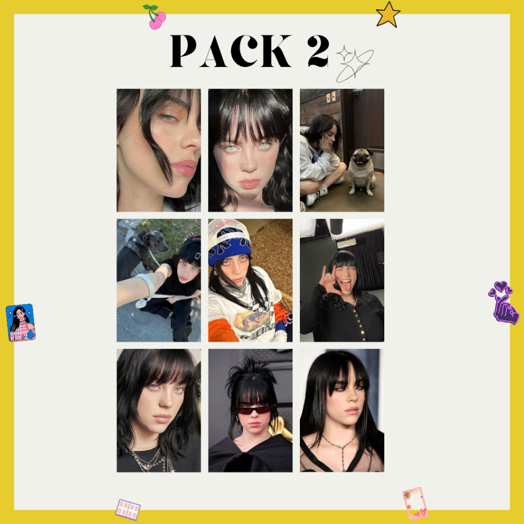 Billie Eilish オフィシャルマスク（2枚組） Photocard Billie Eilish - PACK COM 9 UNIDADES (laminado ou