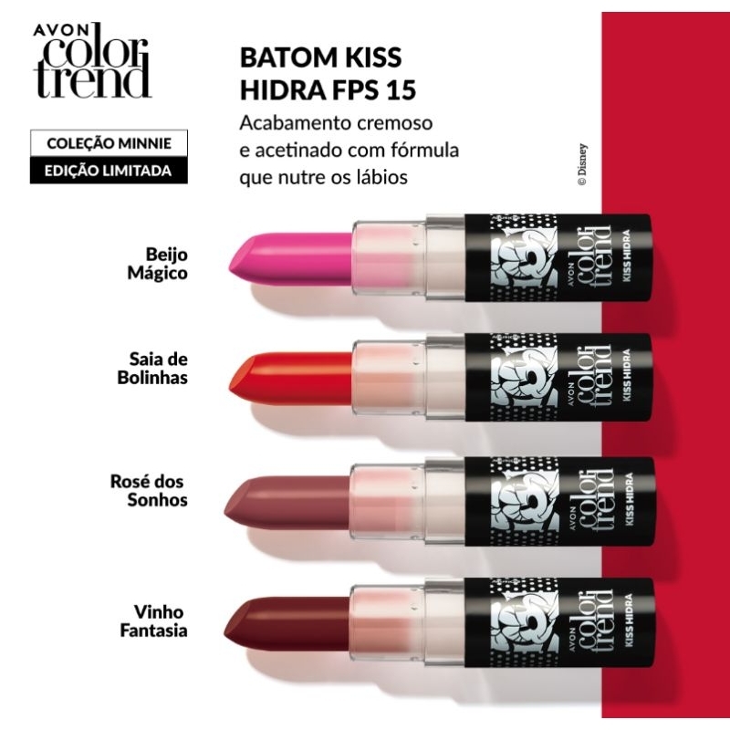 Batom Cremoso Kiss Hidra Disney Color Trend Avon Batom da Minnie Mouse | Shopee Brasil