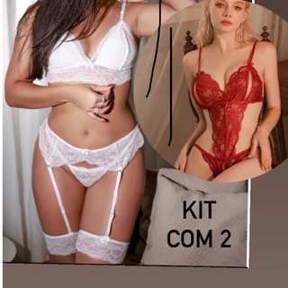 kit com 1 lingerie sexy noite cinta liga 1 Body com abertura apressadinha em Oferta na Shopee
