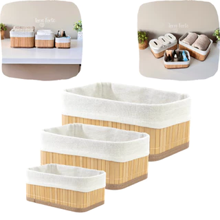 Kit 3 Cestos Organizadores Cesto De Bambu Multiuso Decorativo Pequeno Médio Grande