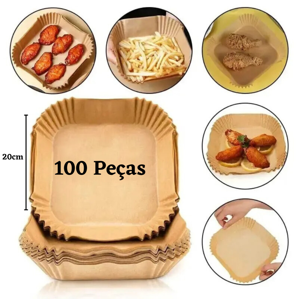 100 Formas De Papel Quadrado AirFryer Fritadeira Elétrica Kit Cesto AirFry Descartável