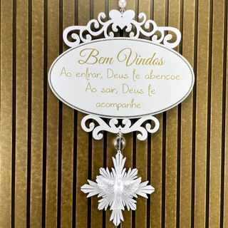 Guirlanda Bem Vindos Porta Decoração Pingente Raio Espírito Santo Plaza Design 37x25cm