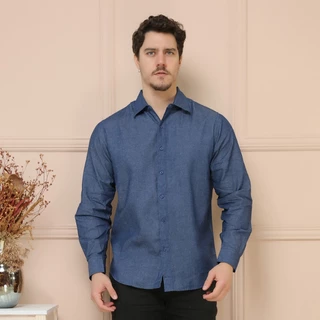 Camisa Social Manga Longa Jeans Masculina Sem Bolso