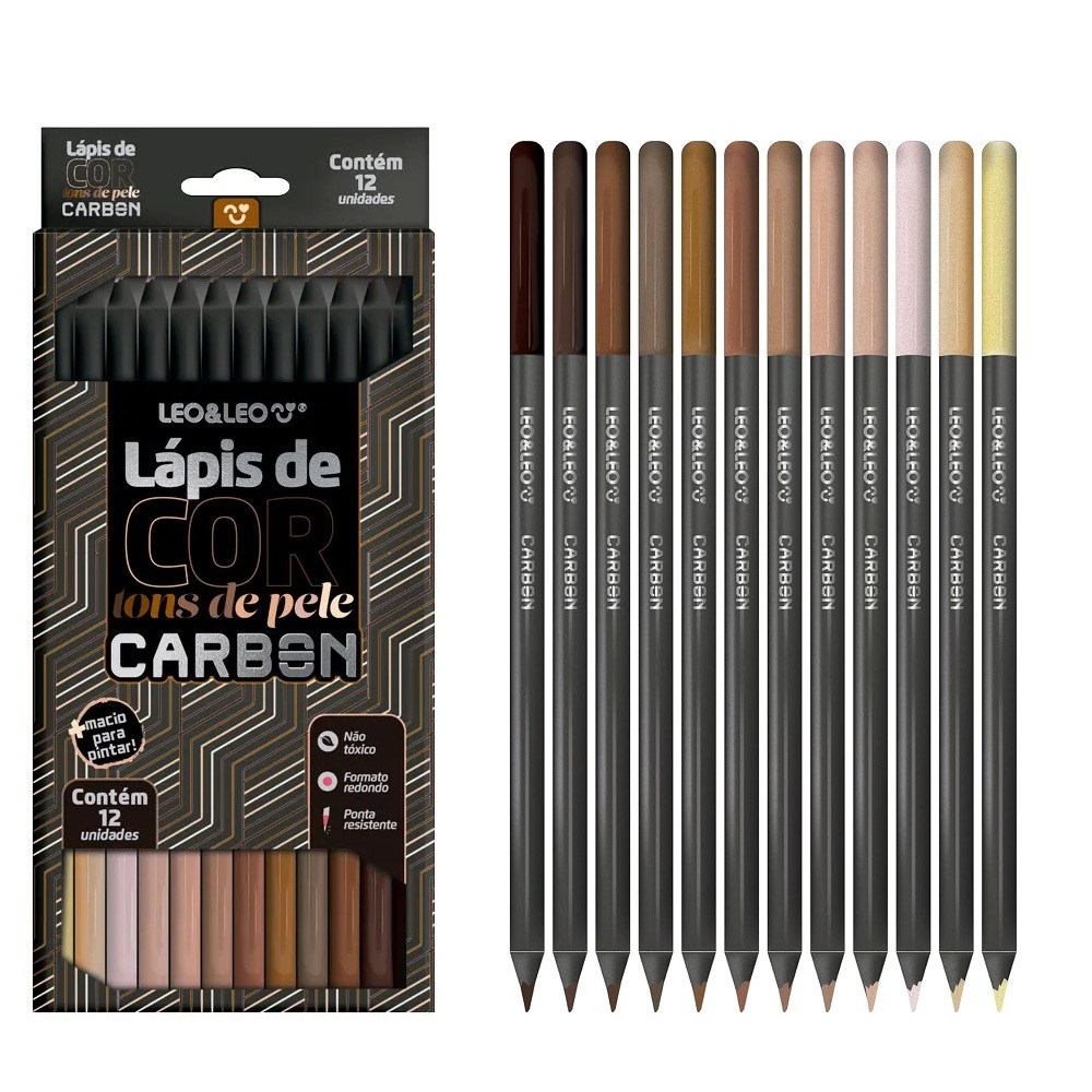 Lápis de Cor Leo & Leo Carbon 12 Cores Tons de Pele Imperdivel | Shopee ...