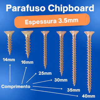 500 Parafuso Chipboard 3,5 mm Para Moveis - MDF - Madeira | Bicromatizado | Cabeça Chata Vonder
