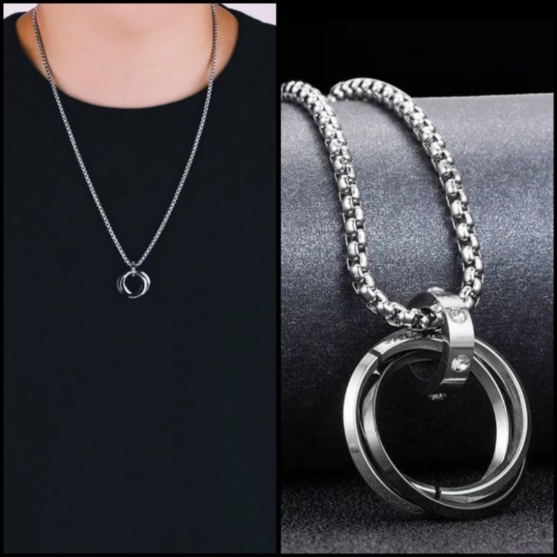 Colar masculino com argolas aço inoxidável