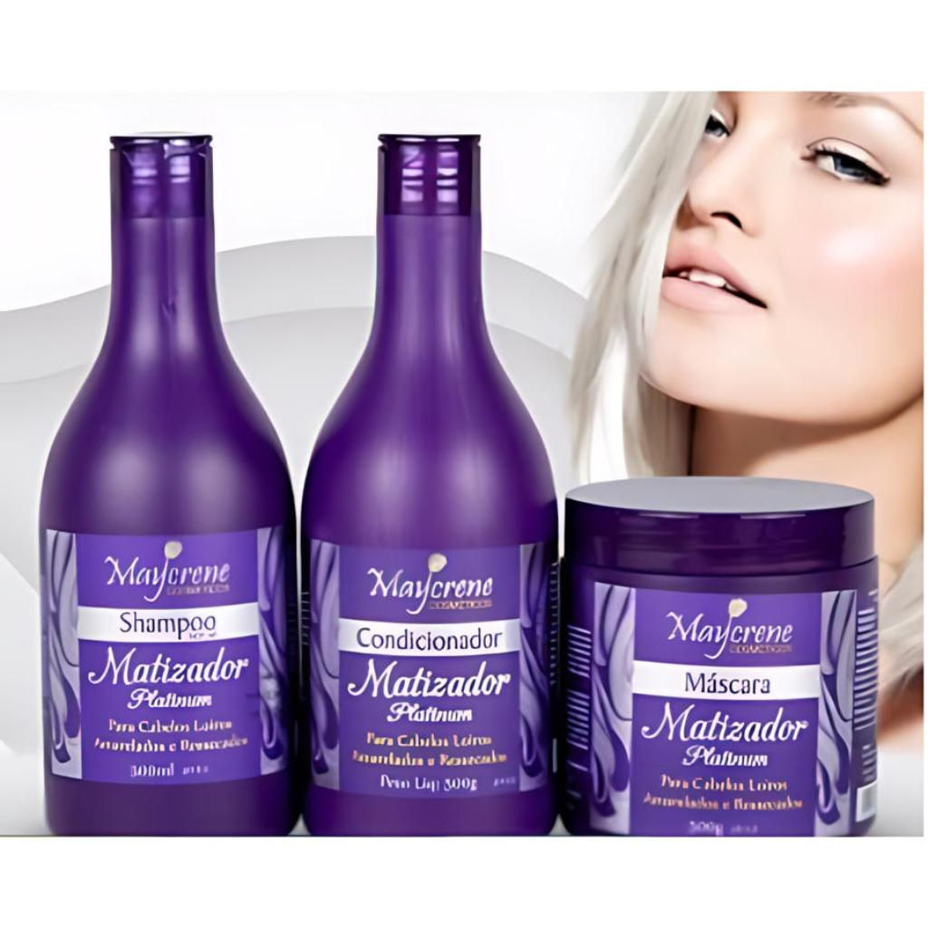 Kit Capilar Matizador Platinum para Cabelos Loiros Maycrene - 3 Itens