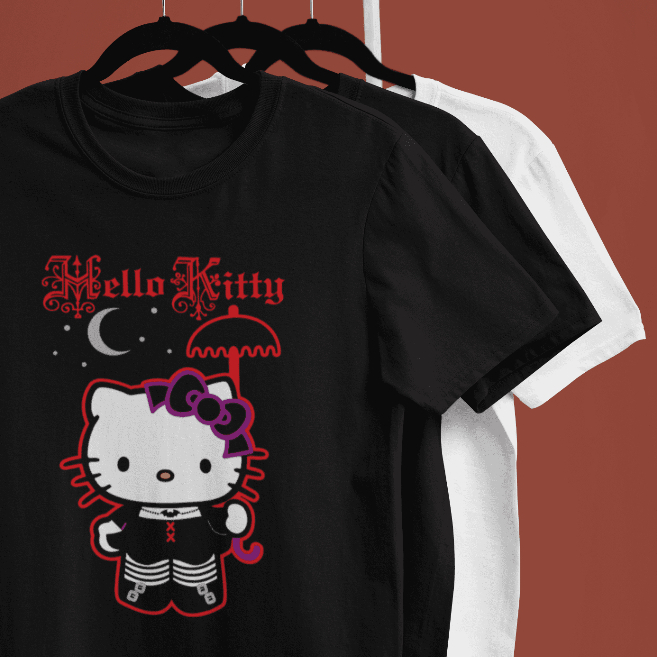Camiseta Hello Kitty Gótica Guarda Chuva Algodão Unissex