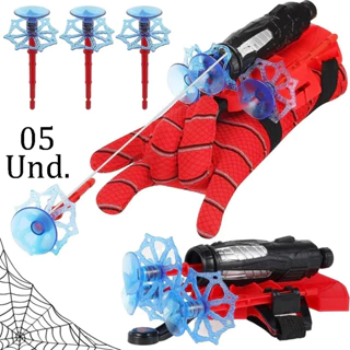 Kit 05 Luvas Lança Teias | Lançador Play Net Cada Luva vem com 1 lançador, 2 tiras de velcro, 3 dardos com ventosas e linha