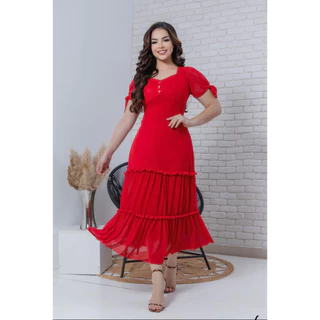 Vestidos Evangélicos Izza Tule Midi Camadas Moda Cristã Manga Laço Luxo
