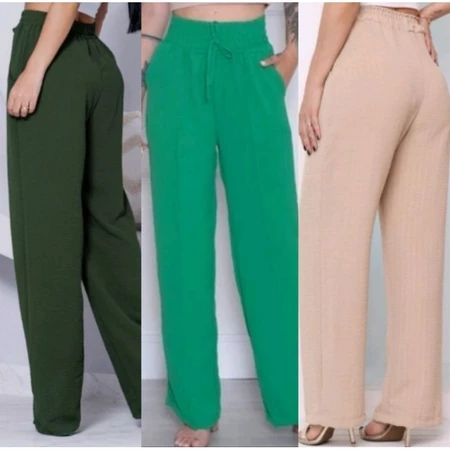 Calça Pantalona Feminina Cintura Alta deTecido Duna com elastex na cintura
