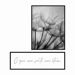 Quadros Decorativos Quadro Decorativo Dupla Flor Dente De Leão Preto e Branco com Frase Personalizada Moldura Caixa TokQuadros