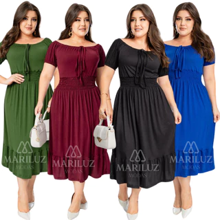 Vestido Feminino Plus Size Tamanho Grande Curve Tendencia Festa Moda Evangélica Elastéx Curto