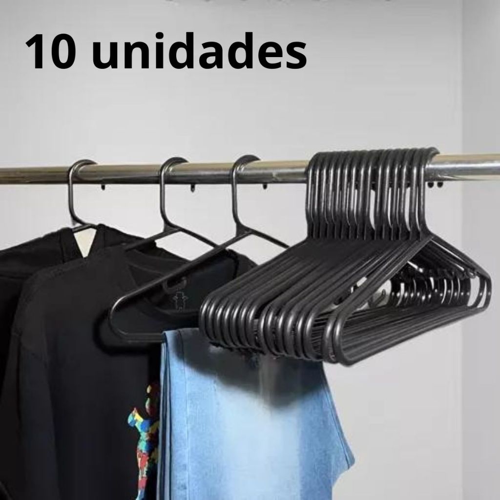 10 Cabides de Plástico Preto para Casa e Lavanderia uso geral | Shopee ...