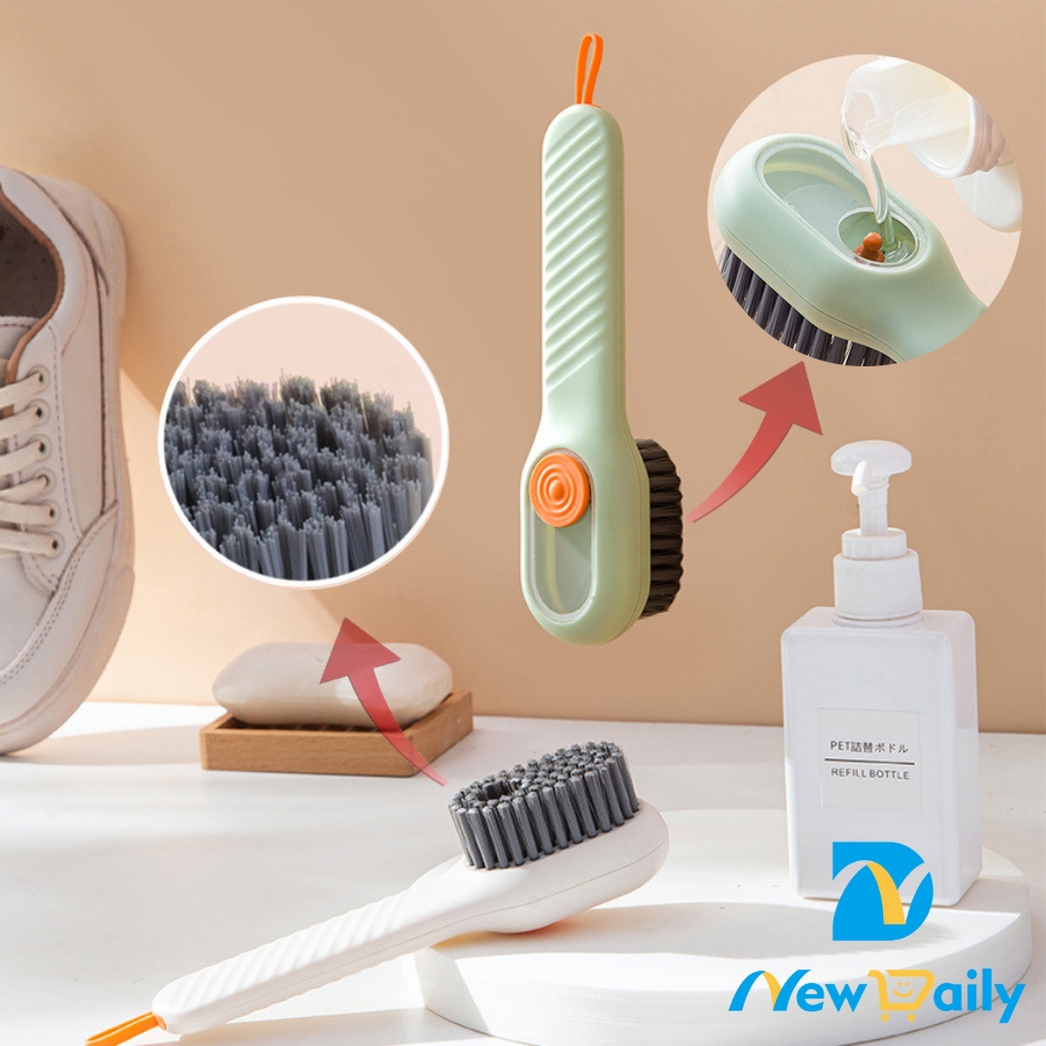 Kit 3 Escova de limpeza de sapatos doméstica de prensa com solução de limpeza de cerdas macias.BC-60