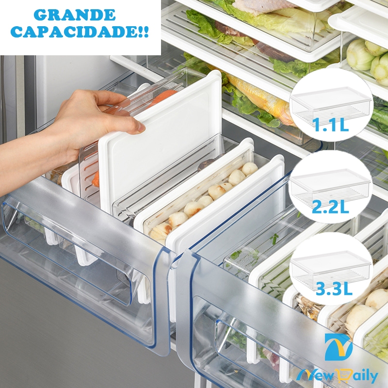 Organizador Com tampa 3.3L Grande Capacidade para Geladeira Gavetas, Armários,Multiuso pote hermético BC-35/BC-36/BC-37