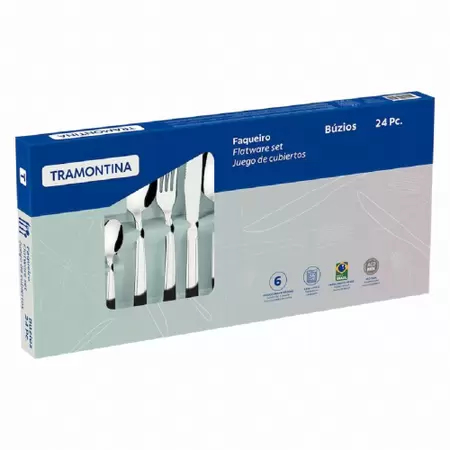 Jogo de talheres faqueiro tramontina em Aço inox 24 peças Búzios