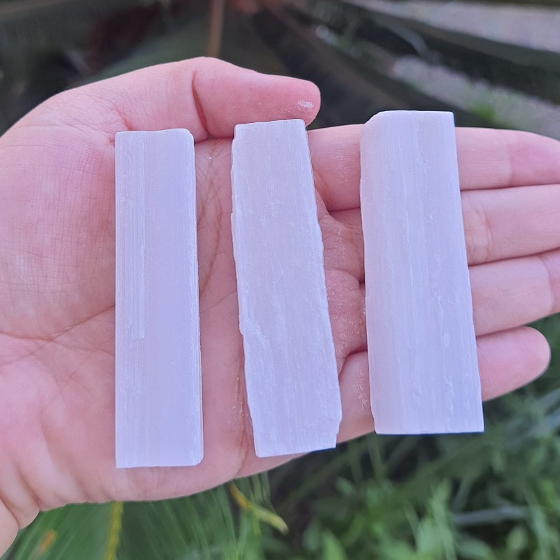 Kit Bastão de Selenita Branca | Purificação e Limpeza da Aura | Cristal Pedra Natural Bruta