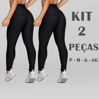 Kit 2 Calça Legging Academia Cintura Alta Suplex Tecido Grosso