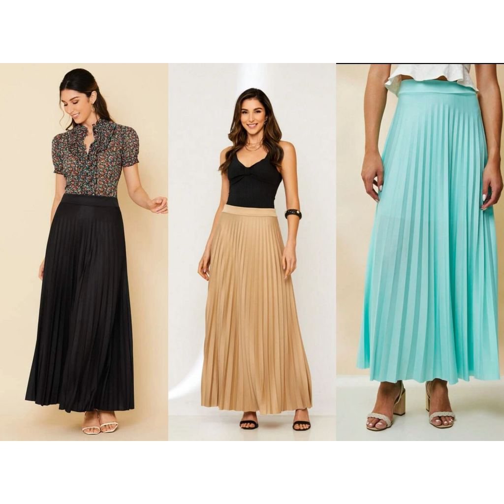 Kit Saia Longa Plissada Tendência Evangélica Shopee Brasil