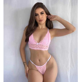 Conjunto de Renda Glamour Feminino Moda Íntima Sensual Adulto Lingerie Sexy