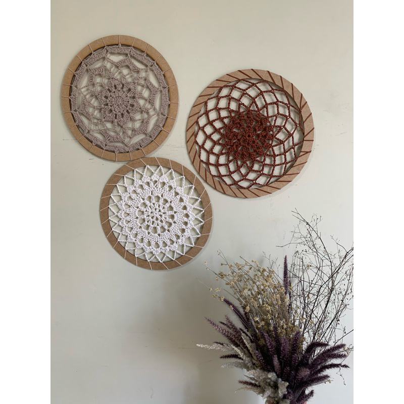 Mandala/painel de parede em crochê com 3 unidades (36 cm de diâmetro ...