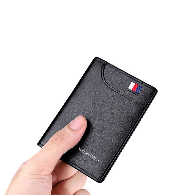 Anti-desmagnetização Carteira Masculina Ultra Fina Vertical Pequena Porta Cartão Preto