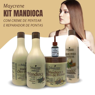 Kit Mandioca Maycrene Nutrição e Fortalecimento com Creme de Pentear e Reparador de Pontas 30ml - 5 Produtos