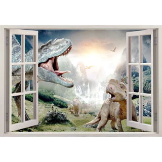 Adesivo Parede Decoração Imita Janela Dinossauro Meteoro Era Jurássica Dino