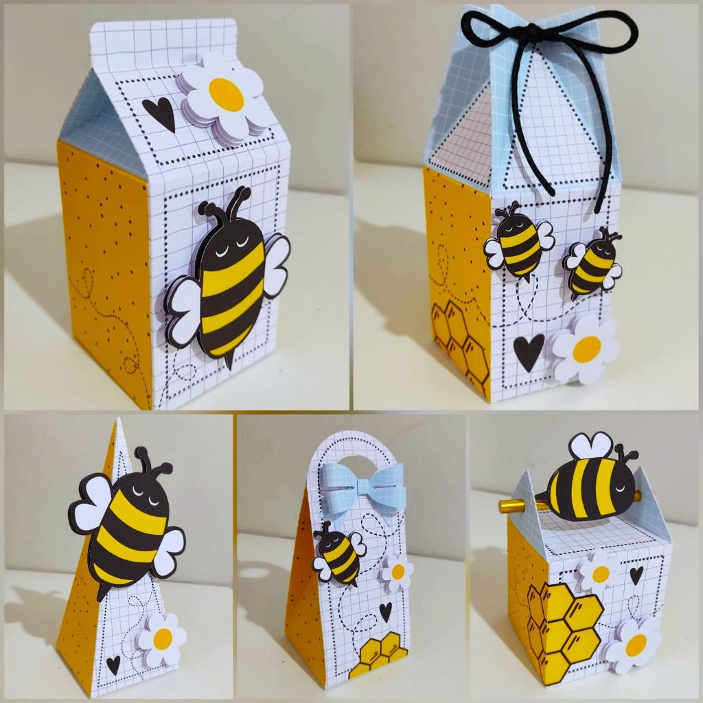 Kit com 5 Caixas Personalizadas Abelhinha 3D