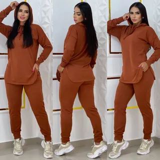 Conjunto lanzinha lançamento outono inverno 2024 com bolso touca com cordão punho calça moda feminina casual festa