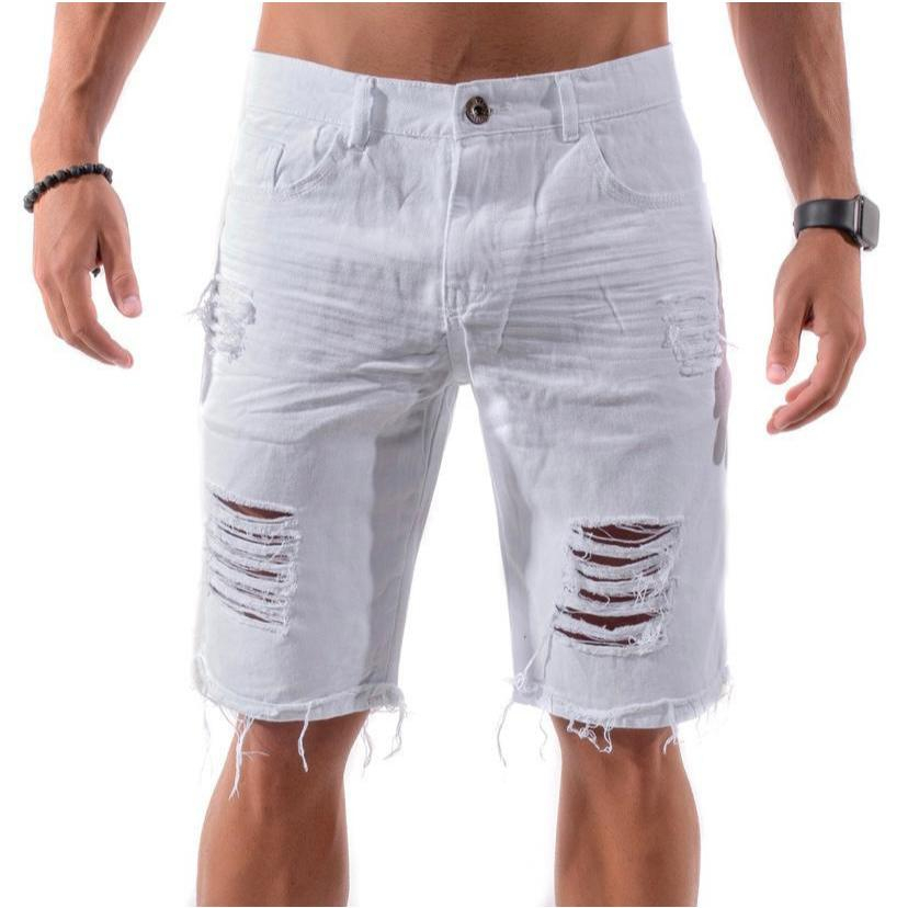 Bermuda Jeans Rasgada Masculina Lisa Lycra Premium