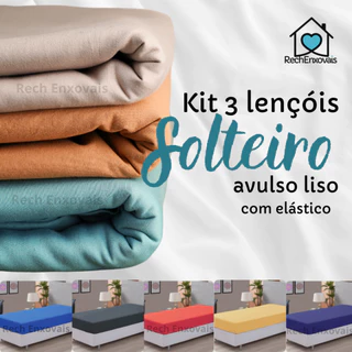 kit 3 Lençol Solteiro Avulso com Elástico 0,88m x 1,88m x 0,20m de Altura