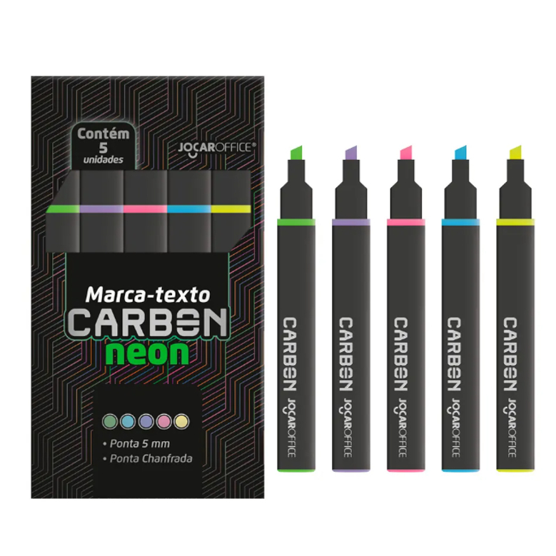Estojo Marca Texto Carbon Jocar Office Neon - Kit 5 Cores | Shopee Brasil