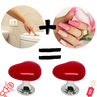 Kit 02 Botão Vermelho Descarga Caixa Acoplada Vaso Sanitário Pressão Tampa Decoração Formato Coração Autocolante Adesivo