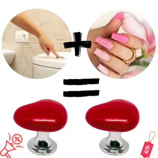 Kit 02 Botões Botão Vermelho Descarga Caixa Acoplada Para Vaso Sanitário Pressão Tampa Água Decoração Puxador Porta Maçaneta Forma de Coração Autocolante Adesivo Hydra Tank Deca Cipla Celite Tigre
