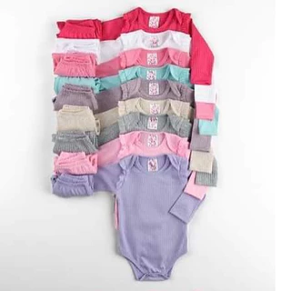 Kit Body Bebê Menina 8 Peças 4 Body Canelado com Babado Manga Longa + 4 Calças/Mijão Cores Sortidas