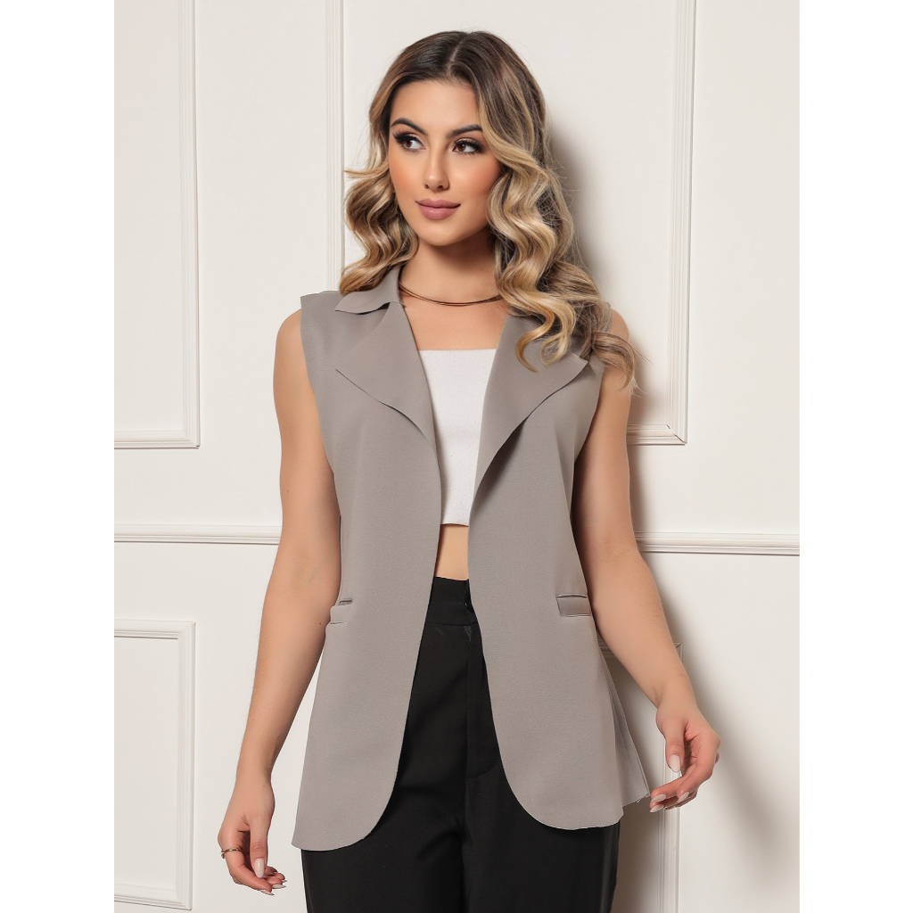 Maxi Colete Feminina Neopreme Alfaiataria Longa Social Top